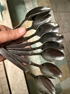 Hammered  Stainless Steel Teaspoons - Set of 8